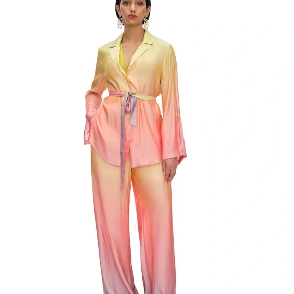 Andrea Iyamah Gradient Yellow and Pink Satin Set, Size S